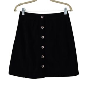 Japna Button Down Black Corduroy Knee-Length Skirt - Size M